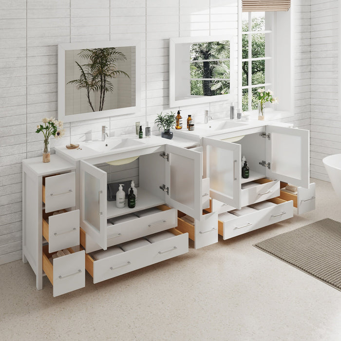 108" Double Sink Modern Bathroom Vanity Set with Ceramic Top & Two Free Mirrors – Large Storage Cabinet with 13 Drawers VA3036-108 - HomeBeyond