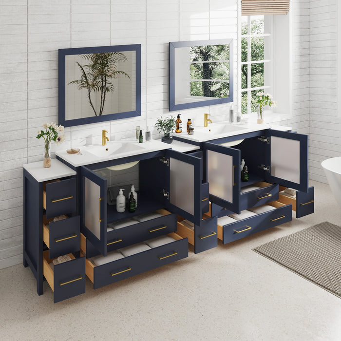 108" Double Sink Modern Bathroom Vanity Set with Ceramic Top & Two Free Mirrors – Large Storage Cabinet with 13 Drawers VA3036-108 - HomeBeyond