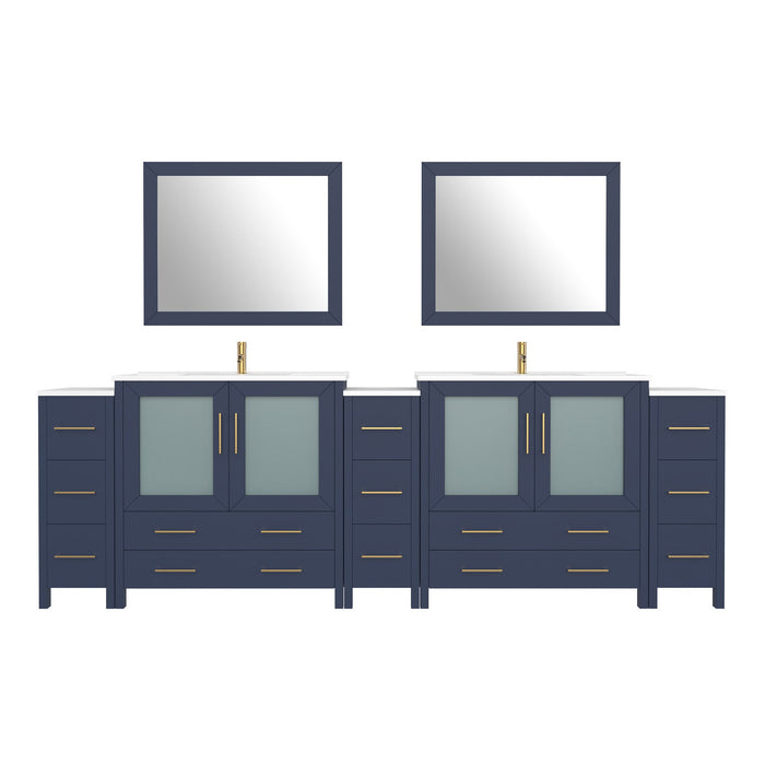 108" Double Sink Modern Bathroom Vanity Set with Ceramic Top & Two Free Mirrors – Large Storage Cabinet with 13 Drawers VA3036-108 - HomeBeyond