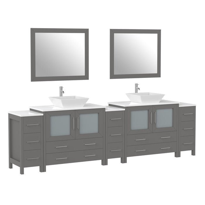 108" Double Sink Modern Bathroom Vanity Set with White Engineered Marble Top & Free Mirrors – Large Storage Cabinet with 13 Drawers VA3136-108 - HomeBeyond
