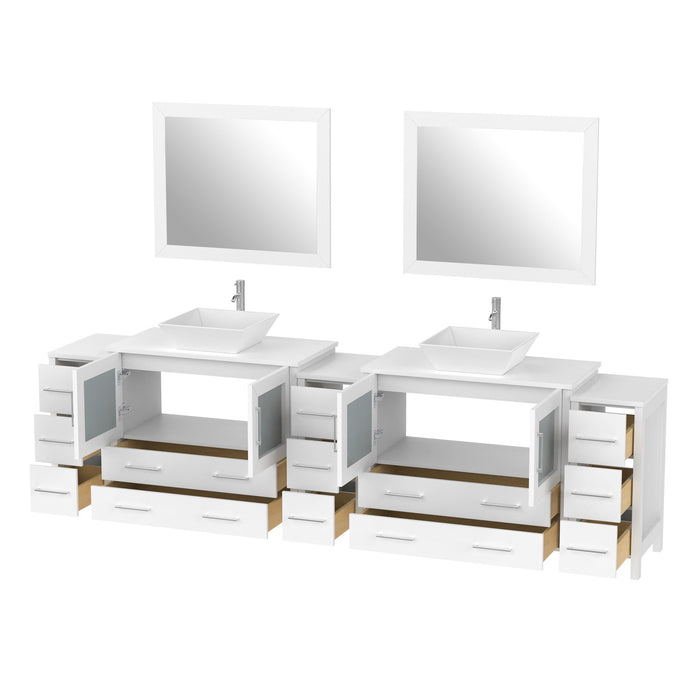 108" Double Sink Modern Bathroom Vanity Set with White Engineered Marble Top & Free Mirrors – Large Storage Cabinet with 13 Drawers VA3136-108 - HomeBeyond