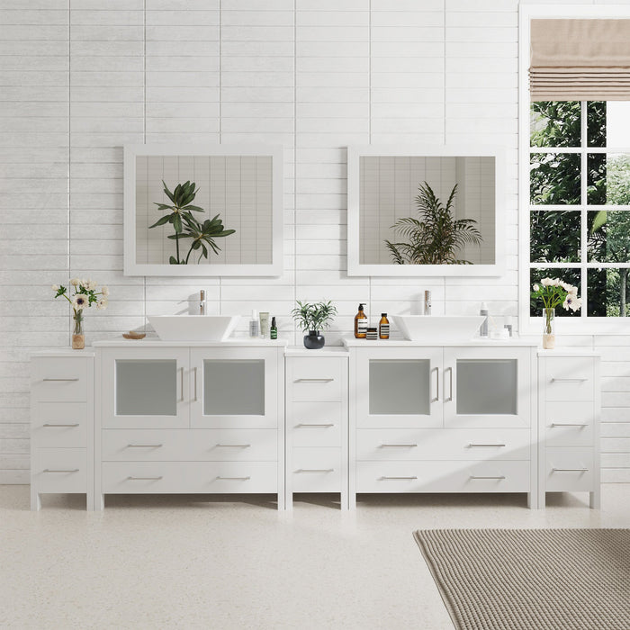 108" Double Sink Modern Bathroom Vanity Set with White Engineered Marble Top & Free Mirrors – Large Storage Cabinet with 13 Drawers VA3136-108 - HomeBeyond