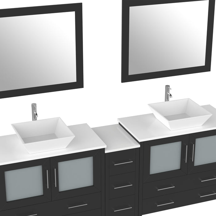 108" Double Sink Modern Bathroom Vanity Set with White Engineered Marble Top & Free Mirrors – Large Storage Cabinet with 13 Drawers VA3136-108 - HomeBeyond