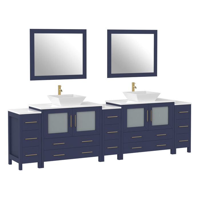 108" Double Sink Modern Bathroom Vanity Set with White Engineered Marble Top & Free Mirrors – Large Storage Cabinet with 13 Drawers VA3136-108 - HomeBeyond