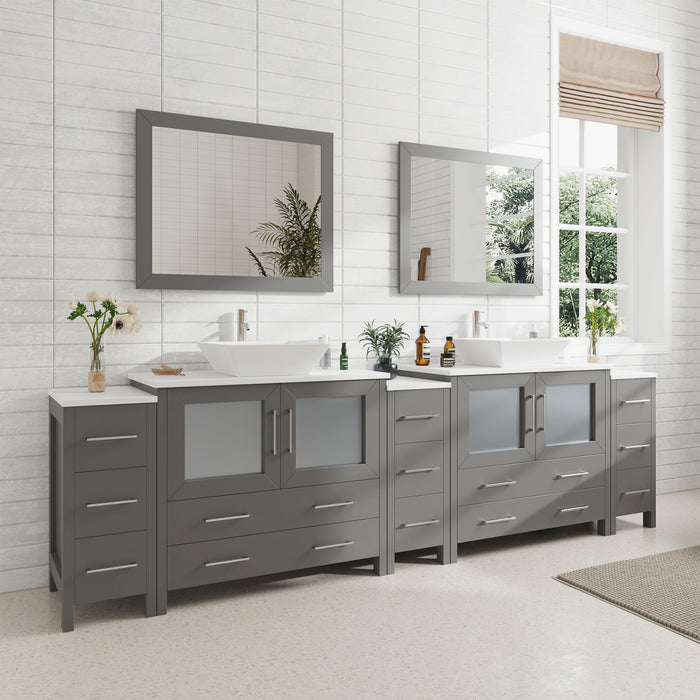 108" Double Sink Modern Bathroom Vanity Set with White Engineered Marble Top & Free Mirrors – Large Storage Cabinet with 13 Drawers VA3136-108 - HomeBeyond