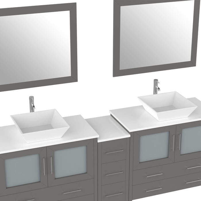 108" Double Sink Modern Bathroom Vanity Set with White Engineered Marble Top & Free Mirrors – Large Storage Cabinet with 13 Drawers VA3136-108 - HomeBeyond