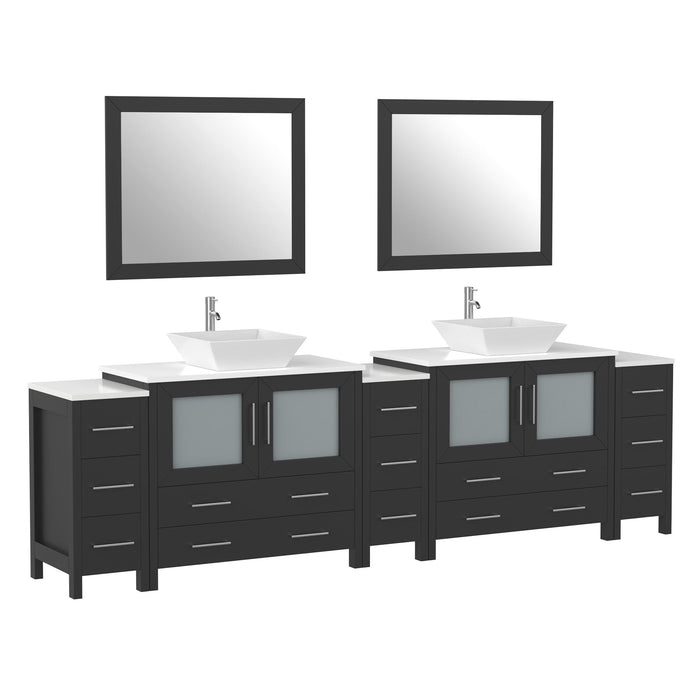 108" Double Sink Modern Bathroom Vanity Set with White Engineered Marble Top & Free Mirrors – Large Storage Cabinet with 13 Drawers VA3136-108 - HomeBeyond