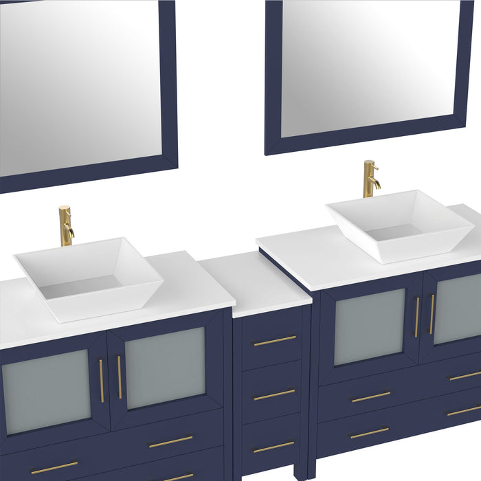 108" Double Sink Modern Bathroom Vanity Set with White Engineered Marble Top & Free Mirrors – Large Storage Cabinet with 13 Drawers VA3136-108 - HomeBeyond