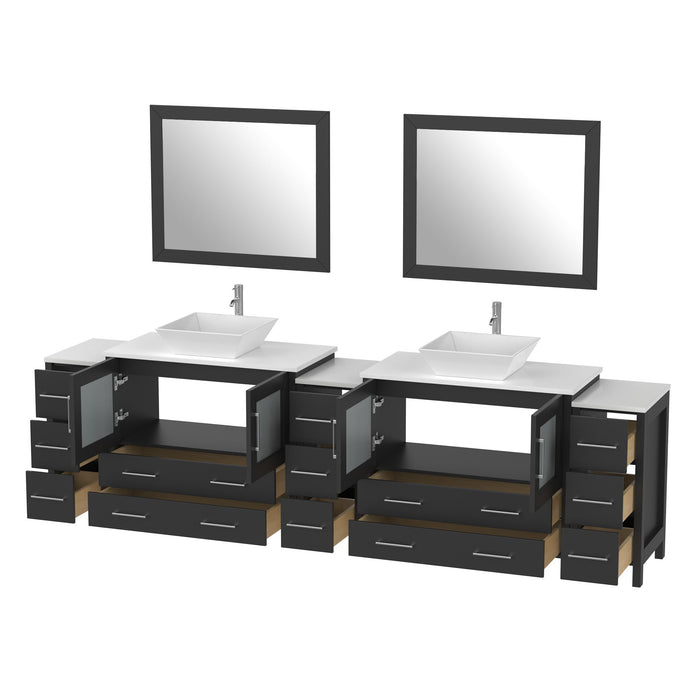 108" Double Sink Modern Bathroom Vanity Set with White Engineered Marble Top & Free Mirrors – Large Storage Cabinet with 13 Drawers VA3136-108 - HomeBeyond