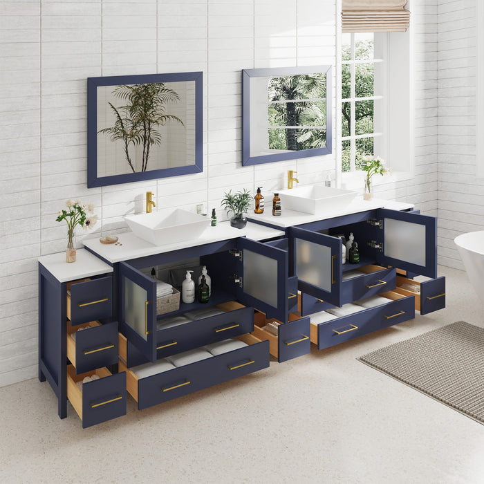 108" Double Sink Modern Bathroom Vanity Set with White Engineered Marble Top & Free Mirrors – Large Storage Cabinet with 13 Drawers VA3136-108 - HomeBeyond