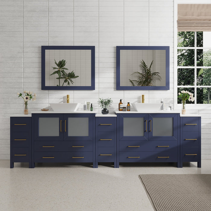 108" Double Sink Modern Bathroom Vanity Set with White Engineered Marble Top & Free Mirrors – Large Storage Cabinet with 13 Drawers VA3136-108 - HomeBeyond
