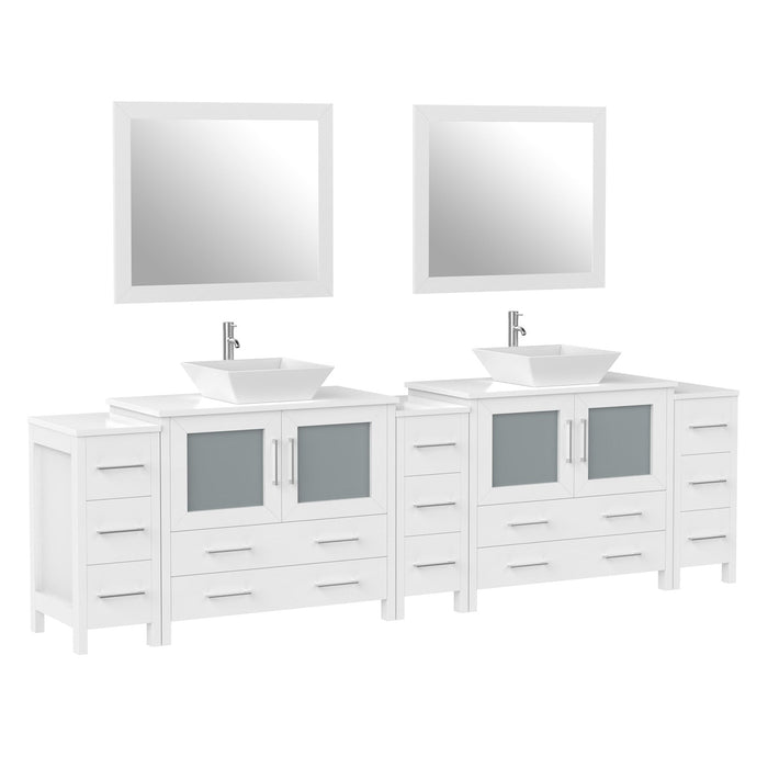 108" Double Sink Modern Bathroom Vanity Set with White Engineered Marble Top & Free Mirrors – Large Storage Cabinet with 13 Drawers VA3136-108 - HomeBeyond