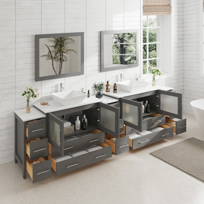 108" Double Sink Modern Bathroom Vanity Set with White Engineered Marble Top & Free Mirrors – Large Storage Cabinet with 13 Drawers VA3136-108 - HomeBeyond