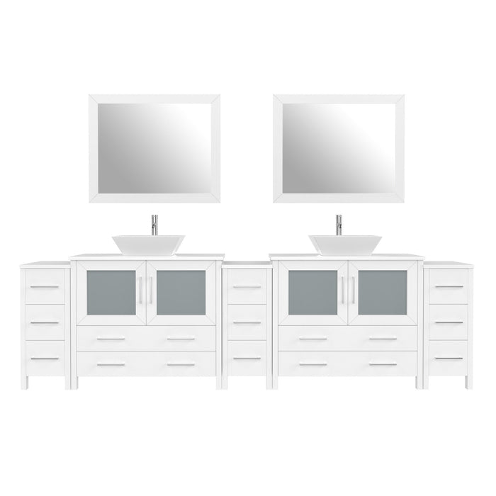 108" Double Sink Modern Bathroom Vanity Set with White Engineered Marble Top & Free Mirrors – Large Storage Cabinet with 13 Drawers VA3136-108 - HomeBeyond