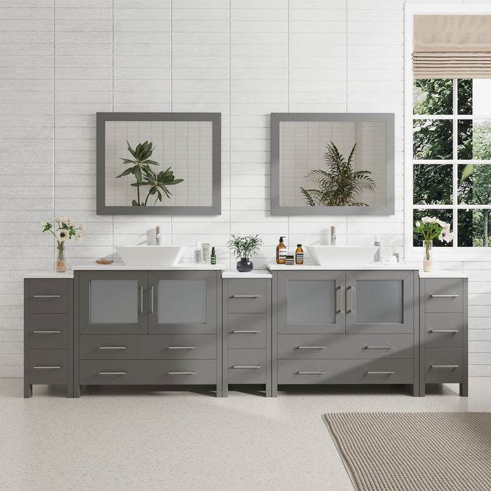108" Double Sink Modern Bathroom Vanity Set with White Engineered Marble Top & Free Mirrors – Large Storage Cabinet with 13 Drawers VA3136-108 - HomeBeyond