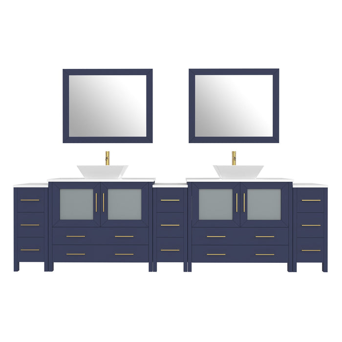 108" Double Sink Modern Bathroom Vanity Set with White Engineered Marble Top & Free Mirrors – Large Storage Cabinet with 13 Drawers VA3136-108 - HomeBeyond