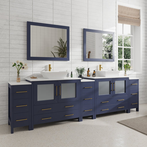 108" Double Sink Modern Bathroom Vanity Set with White Engineered Marble Top & Free Mirrors – Large Storage Cabinet with 13 Drawers VA3136-108 - HomeBeyond