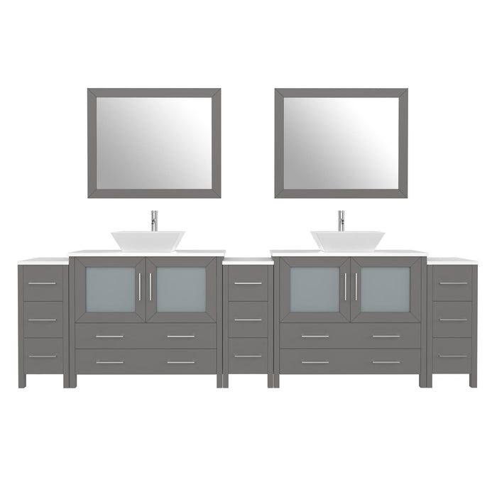 108" Double Sink Modern Bathroom Vanity Set with White Engineered Marble Top & Free Mirrors – Large Storage Cabinet with 13 Drawers VA3136-108 - HomeBeyond