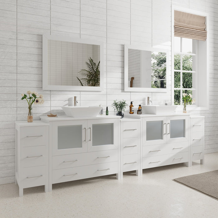 108" Double Sink Modern Bathroom Vanity Set with White Engineered Marble Top & Free Mirrors – Large Storage Cabinet with 13 Drawers VA3136-108 - HomeBeyond