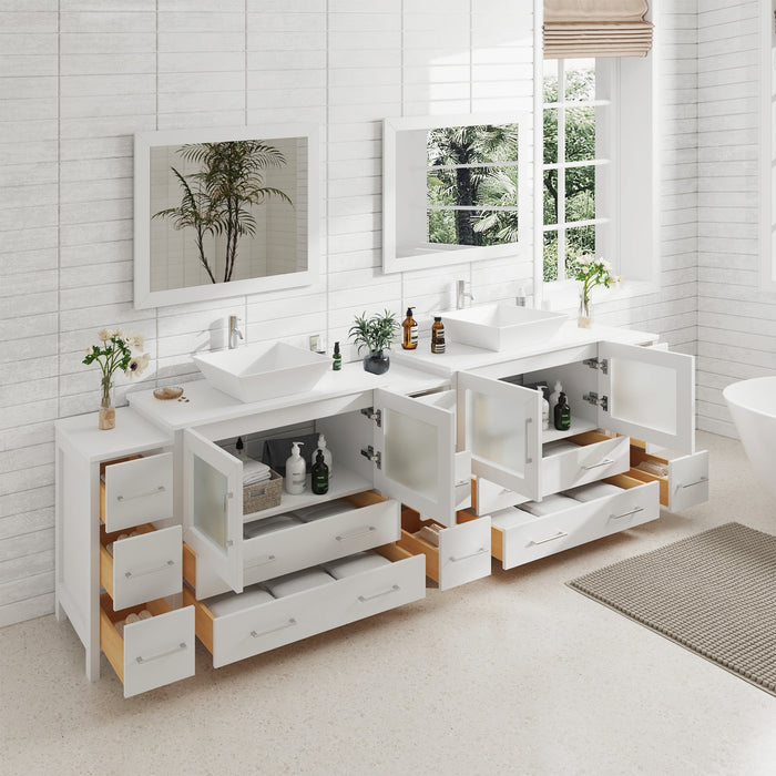 108" Double Sink Modern Bathroom Vanity Set with White Engineered Marble Top & Free Mirrors – Large Storage Cabinet with 13 Drawers VA3136-108 - HomeBeyond