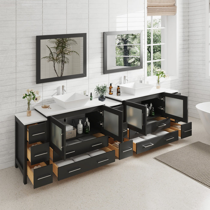 108" Double Sink Modern Bathroom Vanity Set with White Engineered Marble Top & Free Mirrors – Large Storage Cabinet with 13 Drawers VA3136-108 - HomeBeyond