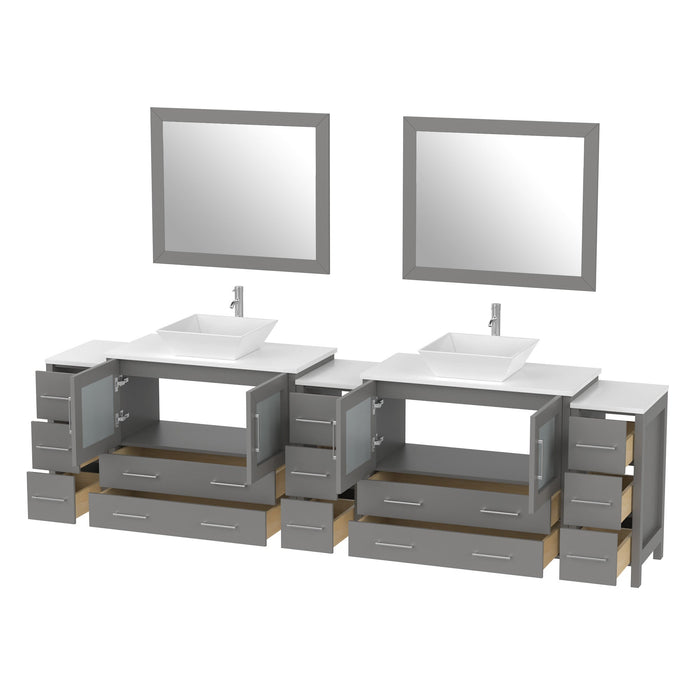 108" Double Sink Modern Bathroom Vanity Set with White Engineered Marble Top & Free Mirrors – Large Storage Cabinet with 13 Drawers VA3136-108 - HomeBeyond