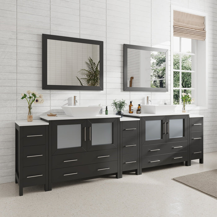 108" Double Sink Modern Bathroom Vanity Set with White Engineered Marble Top & Free Mirrors – Large Storage Cabinet with 13 Drawers VA3136-108 - HomeBeyond