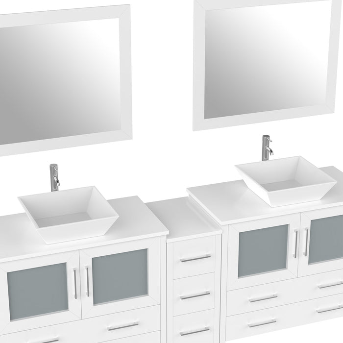 108" Double Sink Modern Bathroom Vanity Set with White Engineered Marble Top & Free Mirrors – Large Storage Cabinet with 13 Drawers VA3136-108 - HomeBeyond