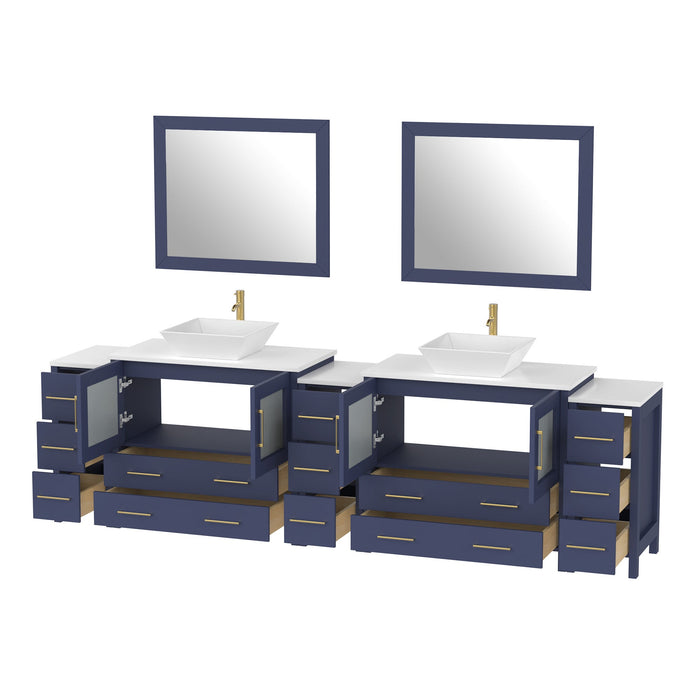 108" Double Sink Modern Bathroom Vanity Set with White Engineered Marble Top & Free Mirrors – Large Storage Cabinet with 13 Drawers VA3136-108 - HomeBeyond