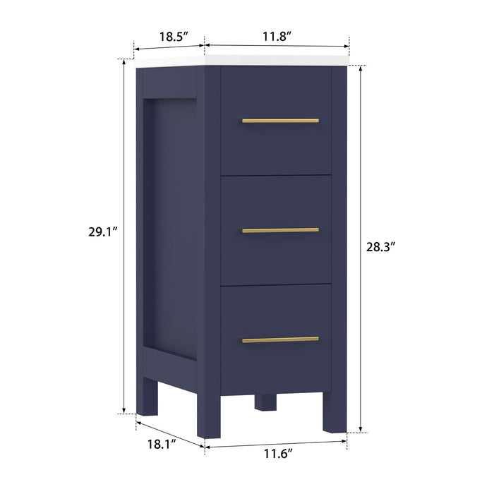 12" Modern Bathroom Side Storage Cabinet with 3 Drawers – Compact Organizer for Small Spaces VA3112 - HomeBeyond