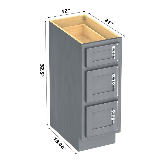 12" Modern Freestanding Oak Plywood Bathroom Vanity Base Only – Compact Side Storage Cabinet with 3 Soft-Closing Drawers VA40123 - HomeBeyond