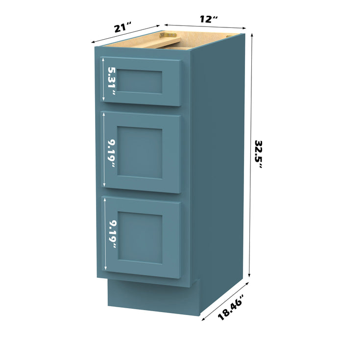 12" Modern Freestanding Oak Plywood Bathroom Vanity Base Only – Compact Side Storage Cabinet with 3 Soft-Closing Drawers VA40123 - HomeBeyond