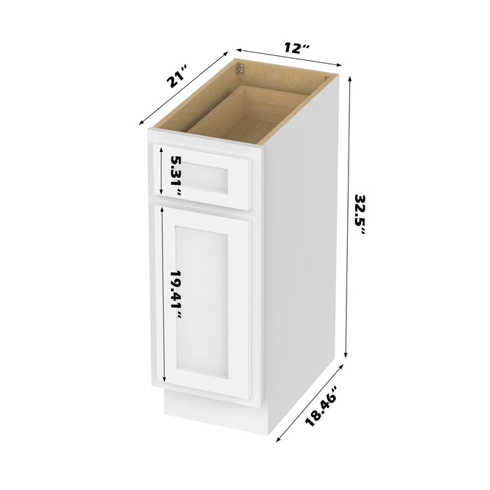 12" Modern Freestanding Oak Plywood Bathroom Vanity Base Only – Right Offset Small Storage Cabinet with Single Door VA40121 - HomeBeyond