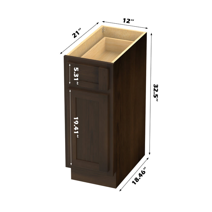 12" Modern Freestanding Oak Plywood Bathroom Vanity Base Only – Right Offset Small Storage Cabinet with Single Door VA40121 - HomeBeyond