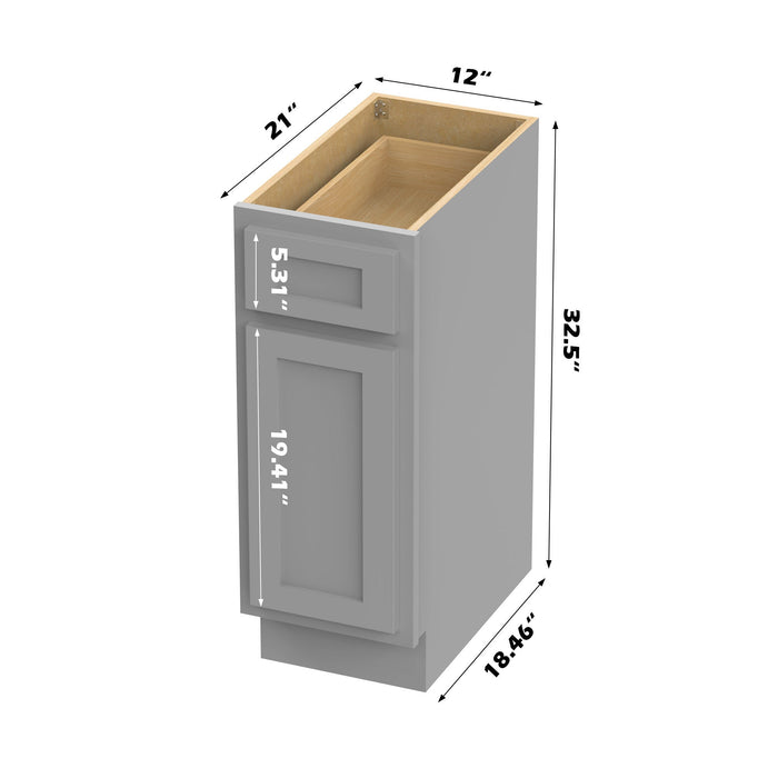 12" Modern Freestanding Oak Plywood Bathroom Vanity Base Only – Right Offset Small Storage Cabinet with Single Door VA40121 - HomeBeyond