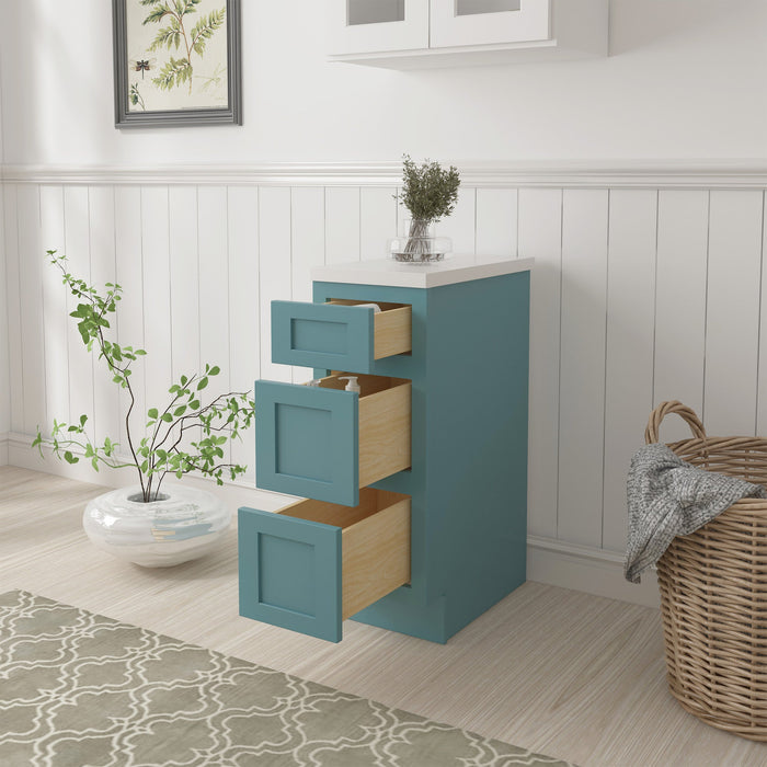 12" Single Bathroom Vanity Base Cabinet, Solid Wood Perfect Small Entryway Side Storage Cabinet with 3 Soft - Closing Drawers - HomeBeyond