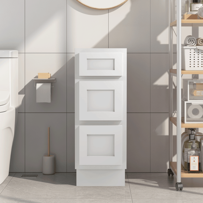 12" Single Bathroom Vanity Base Cabinet, Solid Wood Perfect Small Entryway Side Storage Cabinet with 3 Soft - Closing Drawers - HomeBeyond