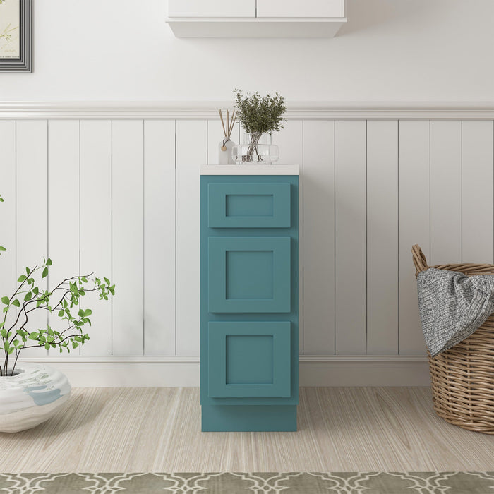 12" Single Bathroom Vanity Base Cabinet, Solid Wood Perfect Small Entryway Side Storage Cabinet with 3 Soft - Closing Drawers - HomeBeyond