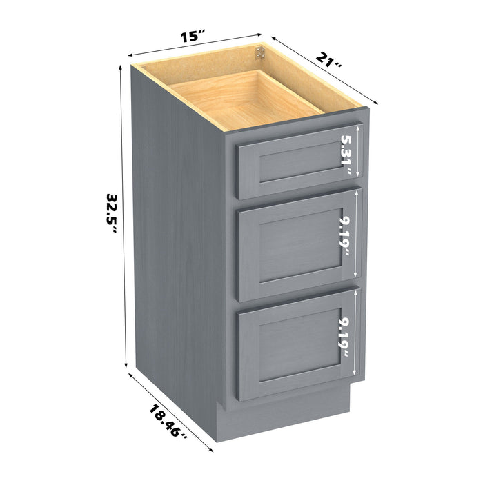 15" Modern Freestanding Oak Plywood Bathroom Vanity Base Only – Compact Side Storage Cabinet with 3 Soft-Closing Drawers VA40153 - HomeBeyond