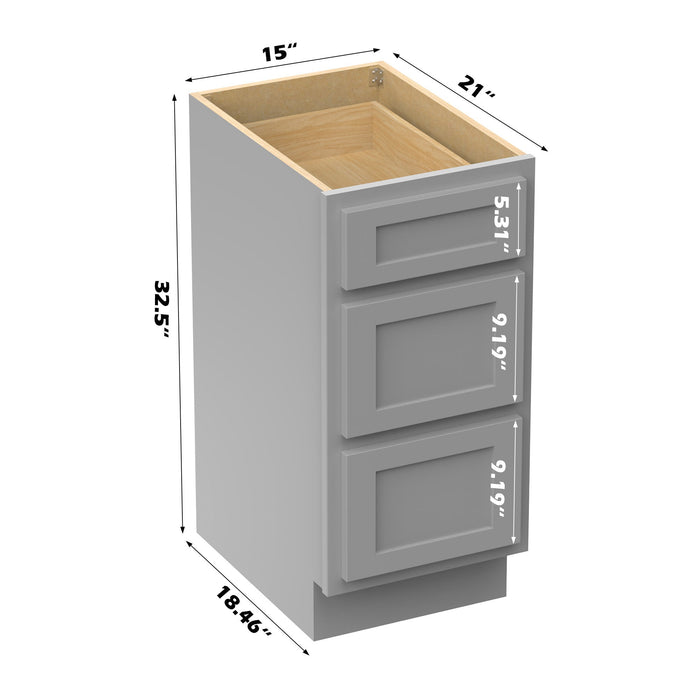 15" Modern Freestanding Oak Plywood Bathroom Vanity Base Only – Compact Side Storage Cabinet with 3 Soft-Closing Drawers VA40153 - HomeBeyond