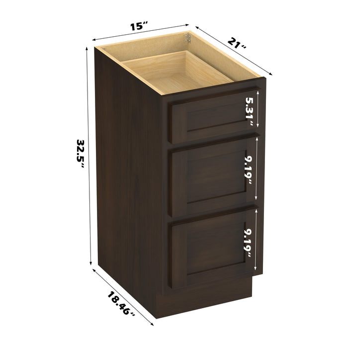 15" Modern Freestanding Oak Plywood Bathroom Vanity Base Only – Compact Side Storage Cabinet with 3 Soft-Closing Drawers VA40153 - HomeBeyond