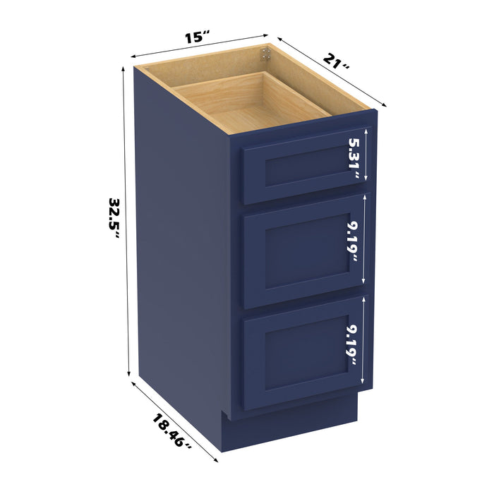 15" Modern Freestanding Oak Plywood Bathroom Vanity Base Only – Compact Side Storage Cabinet with 3 Soft-Closing Drawers VA40153 - HomeBeyond