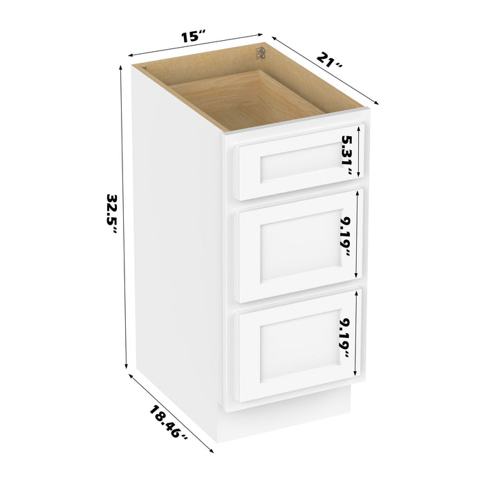 15" Modern Freestanding Oak Plywood Bathroom Vanity Base Only – Compact Side Storage Cabinet with 3 Soft-Closing Drawers VA40153 - HomeBeyond