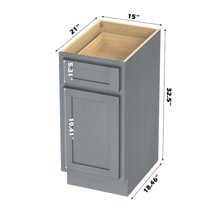 15" Modern Freestanding Oak Plywood Bathroom Vanity Base Only – Right Offset Small Storage Cabinet with Single Door VA40151 - HomeBeyond