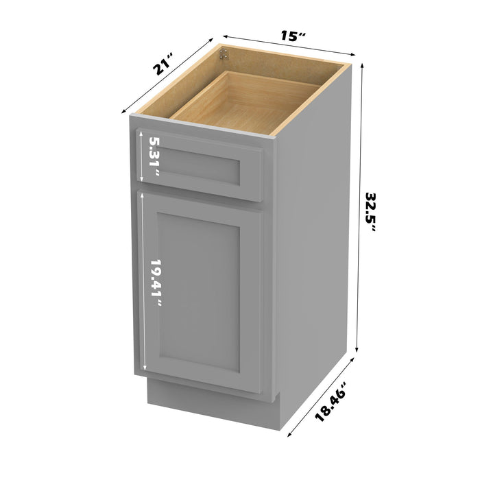 15" Modern Freestanding Oak Plywood Bathroom Vanity Base Only – Right Offset Small Storage Cabinet with Single Door VA40151 - HomeBeyond