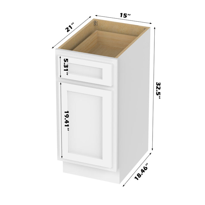 15" Modern Freestanding Oak Plywood Bathroom Vanity Base Only – Right Offset Small Storage Cabinet with Single Door VA40151 - HomeBeyond