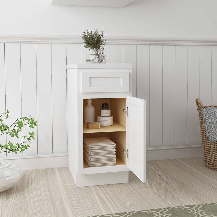 15" Modern Freestanding Oak Plywood Bathroom Vanity Base Only – Right Offset Small Storage Cabinet with Single Door VA40151 - HomeBeyond