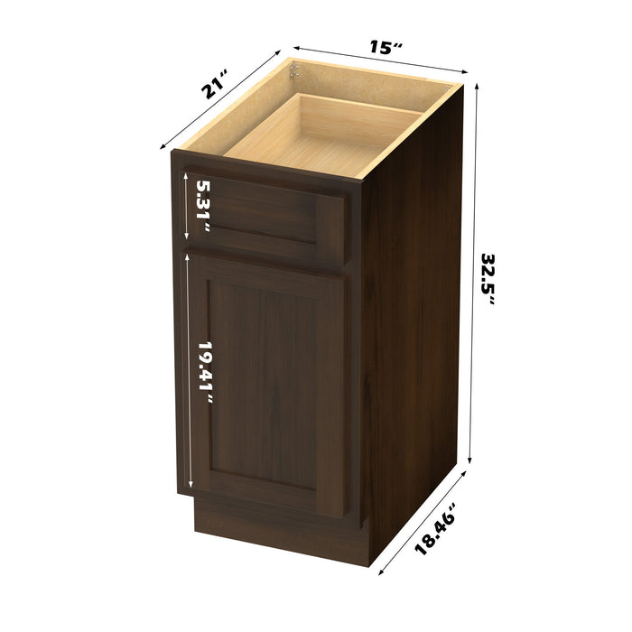 15" Modern Freestanding Oak Plywood Bathroom Vanity Base Only – Right Offset Small Storage Cabinet with Single Door VA40151 - HomeBeyond