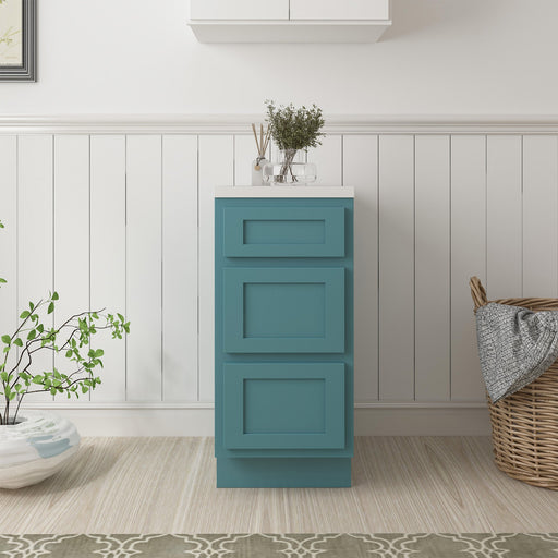 15" Single Bathroom Vanity Base Cabinet, Solid Wood Perfect Entryway Side Storage Cabinet Organizer with 3 Soft - Closing Drawers - HomeBeyond