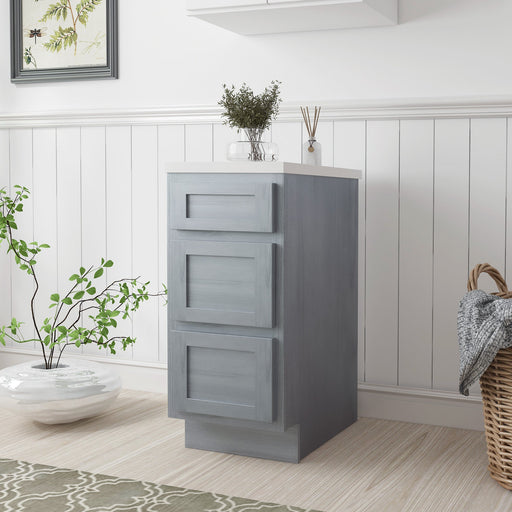 15" Single Bathroom Vanity Base Cabinet, Solid Wood Perfect Entryway Side Storage Cabinet Organizer with 3 Soft - Closing Drawers - HomeBeyond